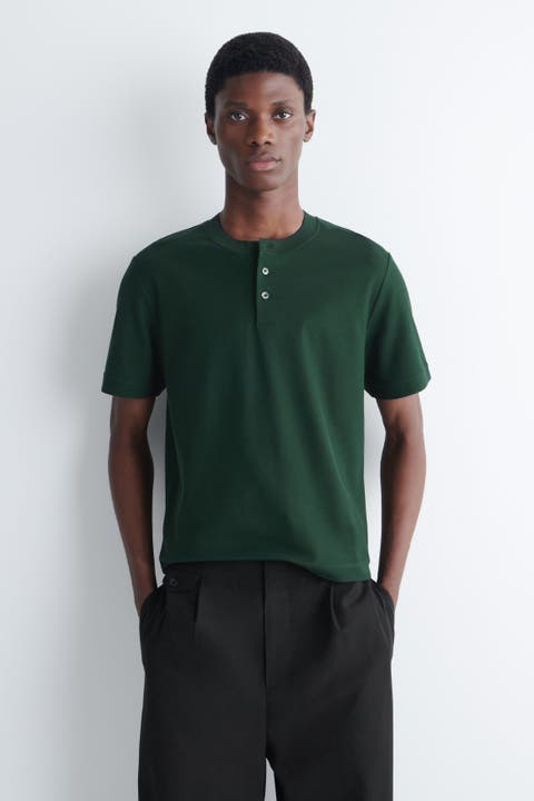 Contrast-tipped Cotton-piqué Henley Top