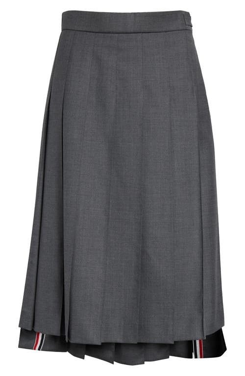 Thom Browne Drop Back Pleated Merino Wool Skirt In Medium Grey