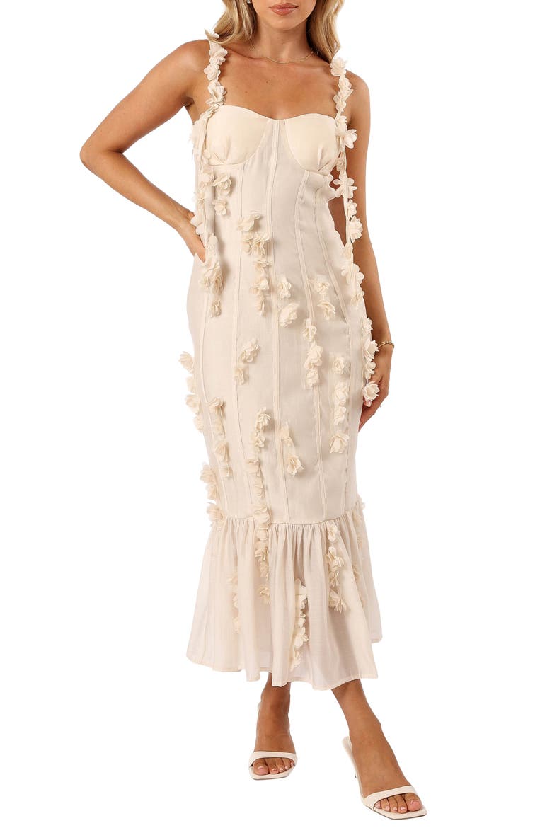 Posedly Floral Appliqué Dress, Main, color, CREAM