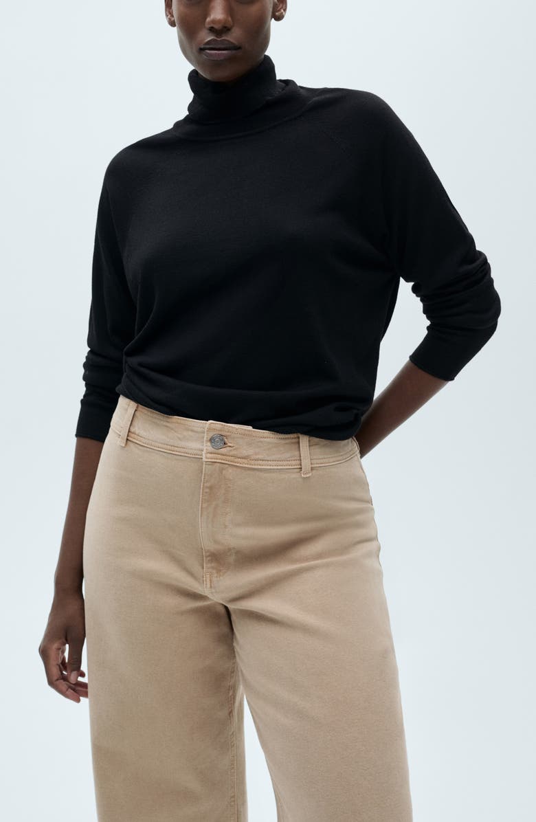 MANGO High Waist Stretch Twill Pants, Alternate, color, Sand