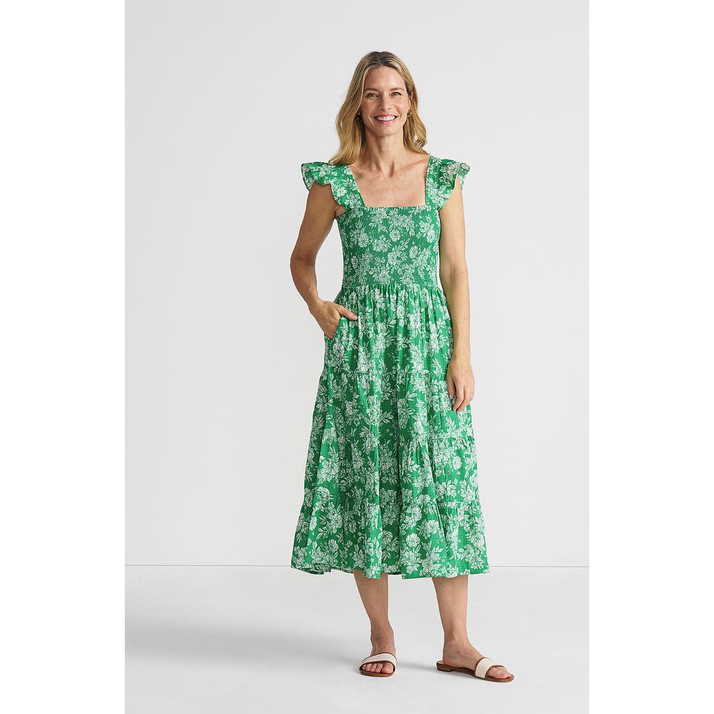 LANDS' END LANDS' END CHAMBRAY SMOCKED DRESS WITH RUFFLE STRAPS