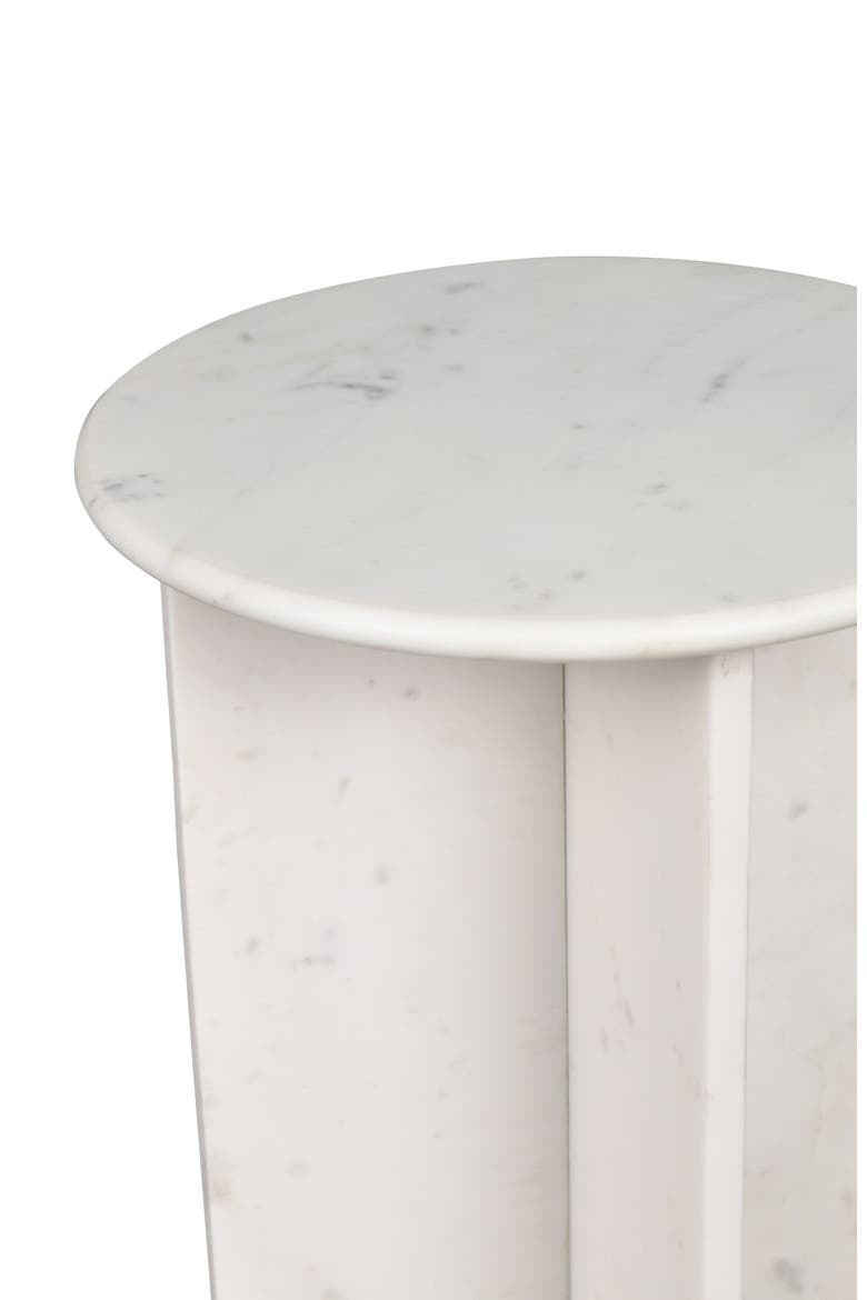 Javier Minimalist Round Solid Marble End Table, Geometric Cross Base Accent Side Table for Living Room Bedroom, Alternate, color, White