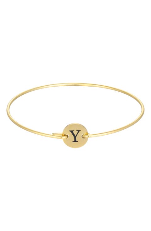 Tarnish Resistant 18K Gold Plated Initial Bangle Bracelet