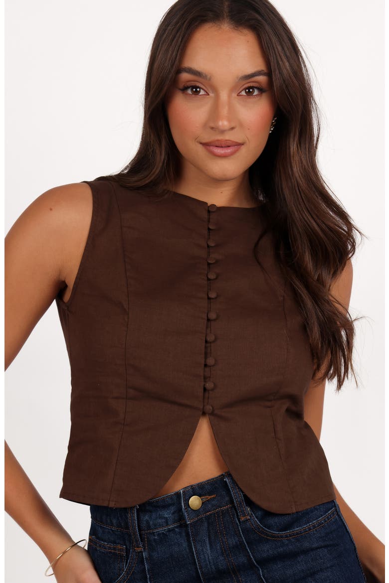 Daniella Cotton & Linen Vest, Alternate, color, CHOCOLATE BROWN