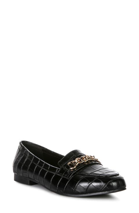 Bro Zone Croc Embossed Chain Detail Loafer (Women)
