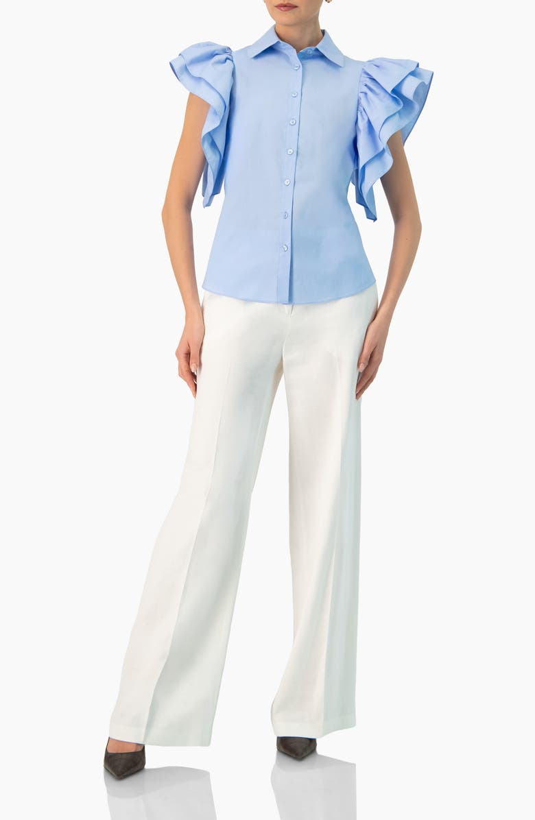 IVONNE Solid Shirt with Ruffled Sleeves, Alternate, color, Light Blue