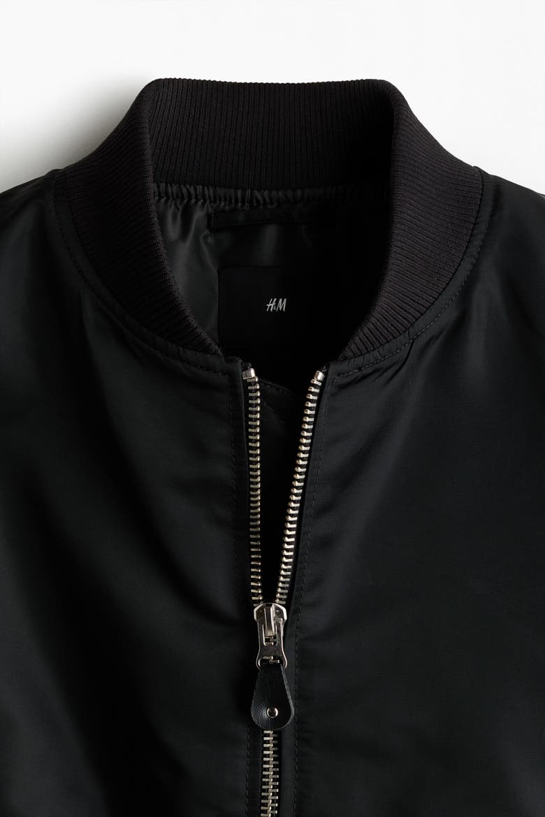 Padded Nylon Bomber Jacket, Alternate, color, Black