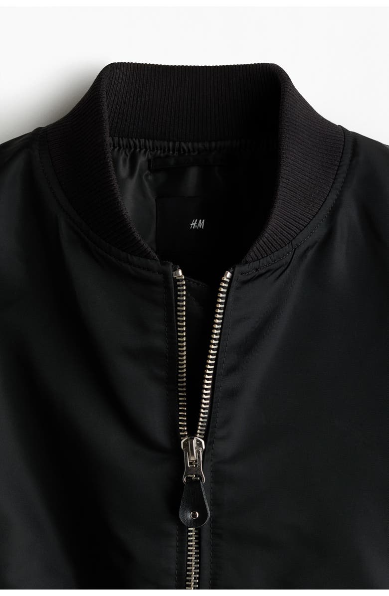 H&M Padded Nylon Bomber Jacket, Alternate, color, Black