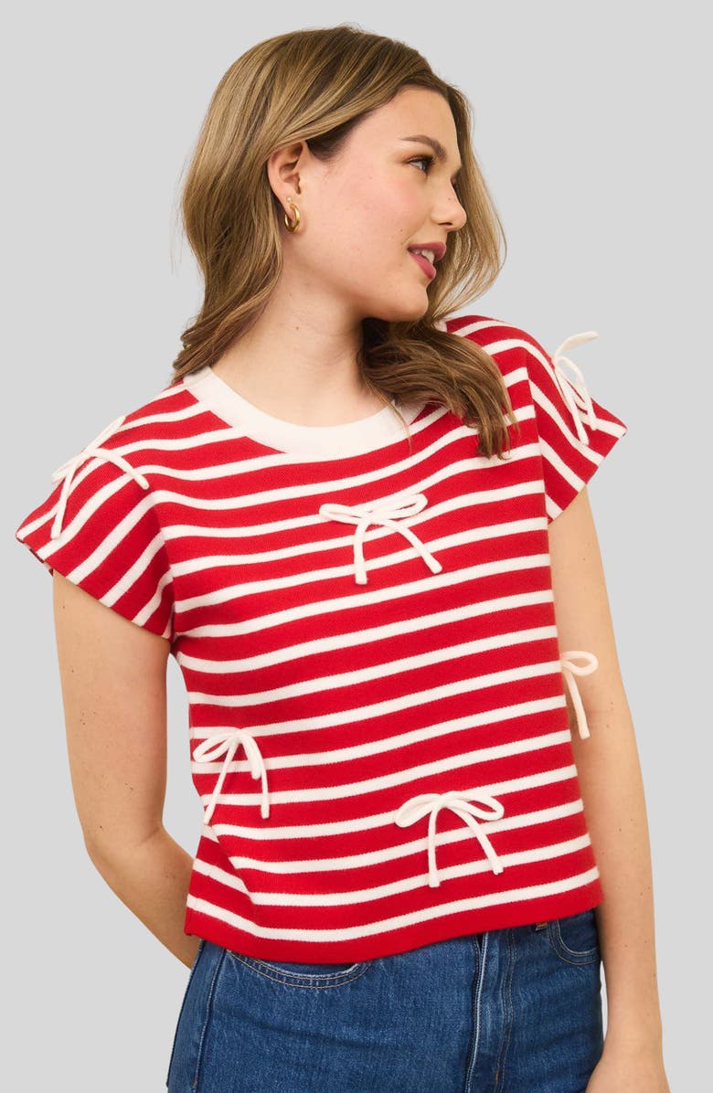 Blu Pepper Bow Stripe Knit Top, Alternate, color, Red