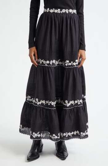 FARM Rio Embroidered Ruffle Maxi Skirt | Nordstromrack