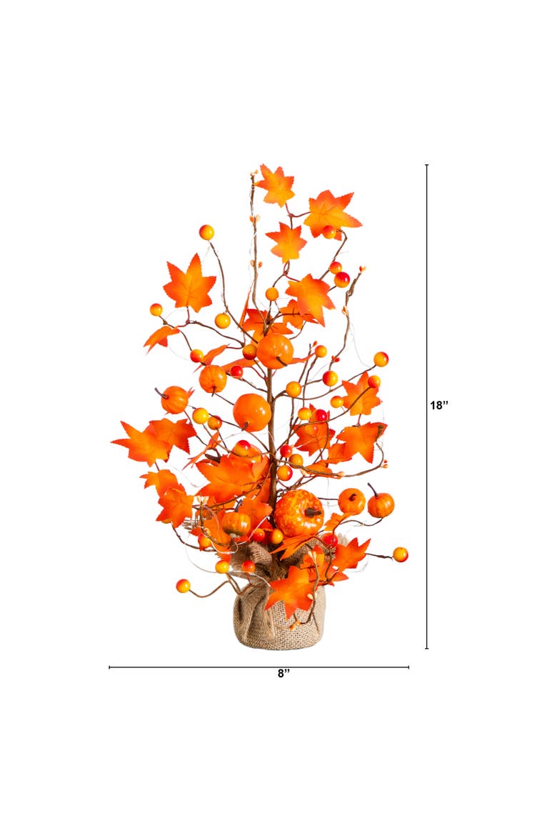 18-in Pre-Lit Artificial Maple Tree with Pumpkin Ornaments and 30 LED String Lights in Burlap Wrapped Base Base, Alternate, color, Orange