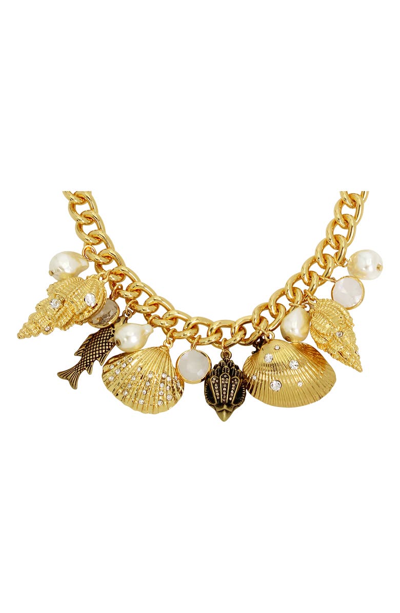 Kurt Geiger London Faux Pearl & Shell Charm Necklace, Alternate, color, Gold