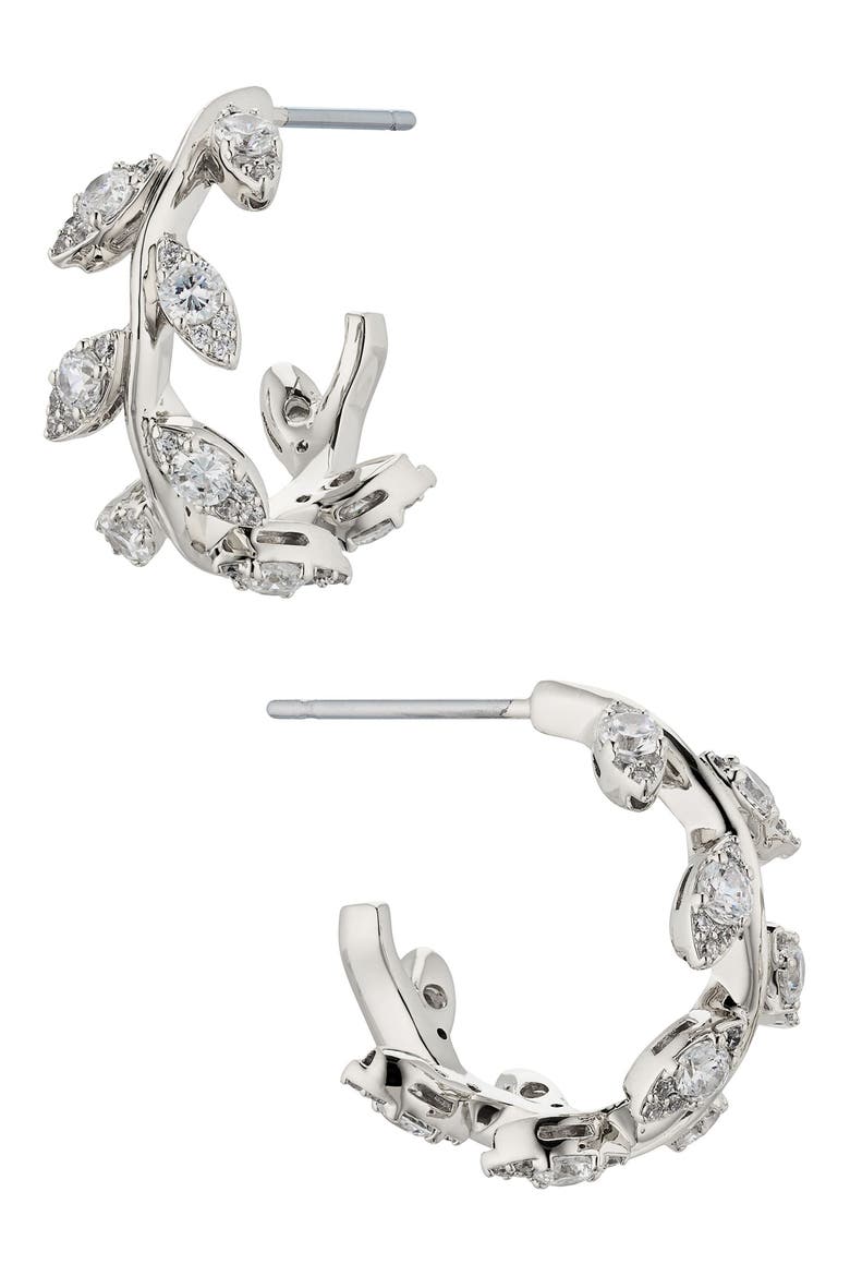Whimsy Cubic Zirconia Vine Hoop Earrings, Main, color, RHODIUM