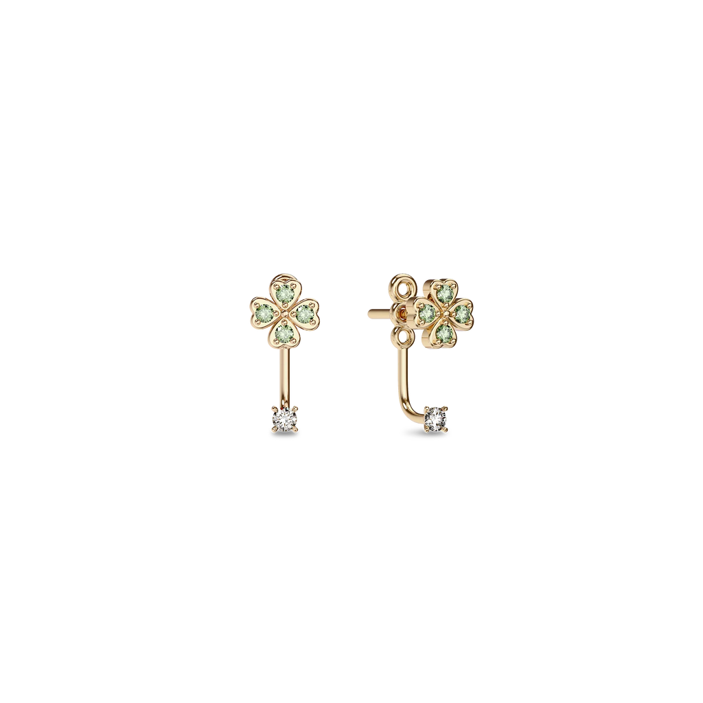 Pascal Lucky Clover Earring Jackets, Green Diamond Pavé In Gold