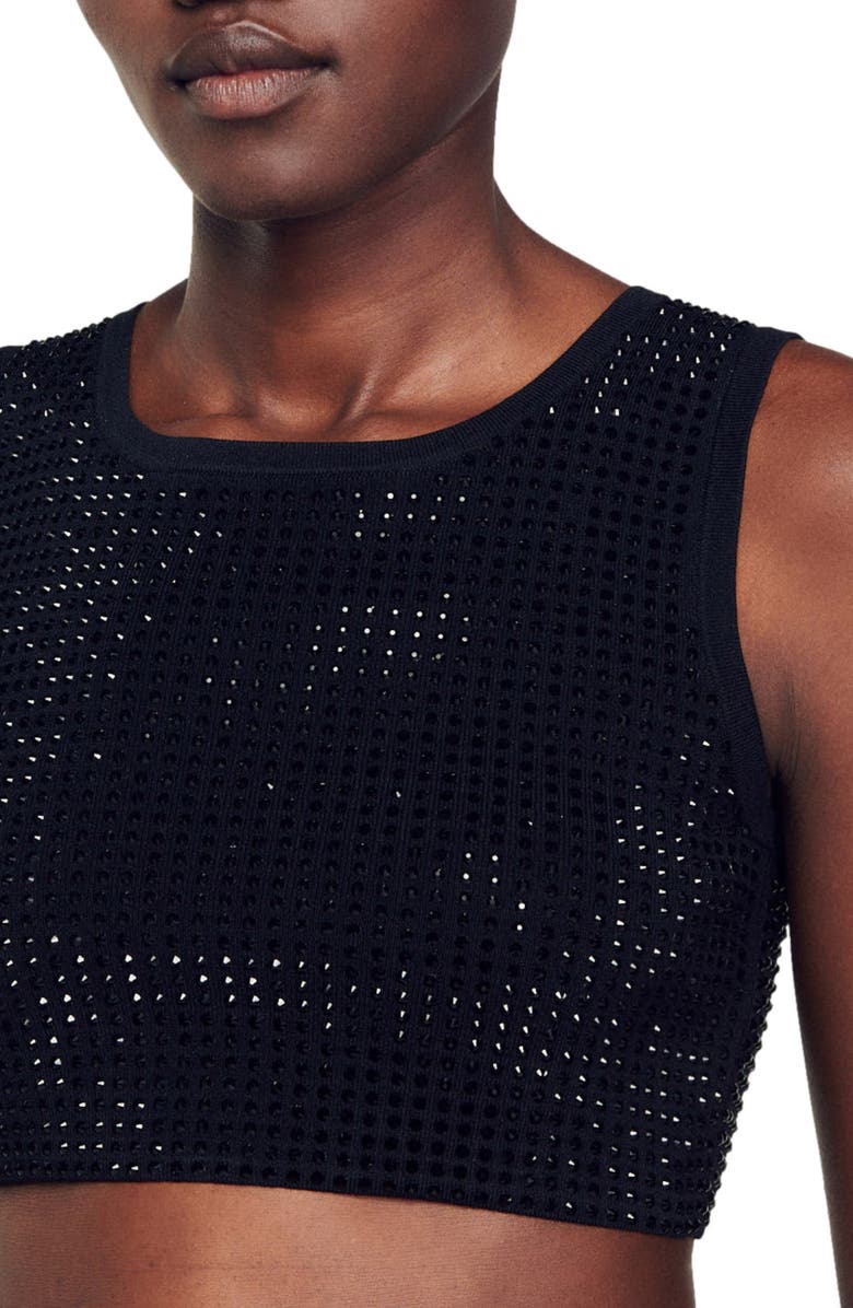 SANDRO Taureau Rhinestone Crop Sweater, Alternate, color, 