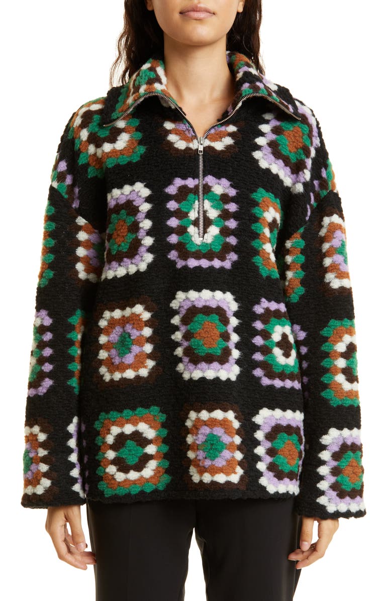 Samsøe Samsøe Tess Crochet Wool Blend Half-Zip Pullover, Main, color,