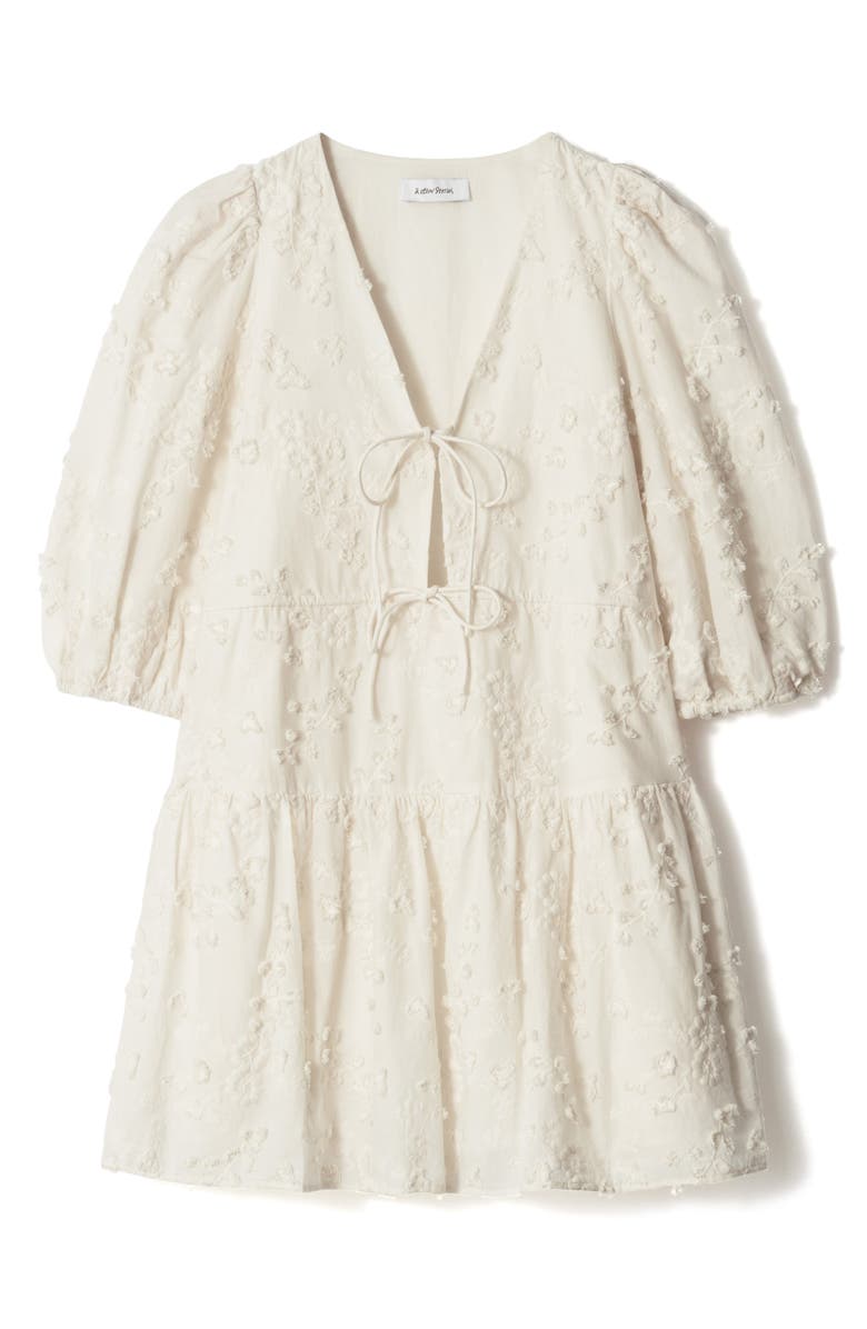 & Other Stories Embroidered Puff Sleeve Cotton Mini Sundress, Alternate, color, Cream Dusty Light