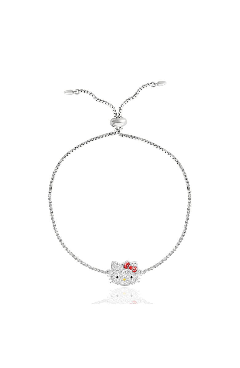 Hello Kitty Authentic Pave Hello Kitty Face Lariat Bracelet, Main, color, Silver