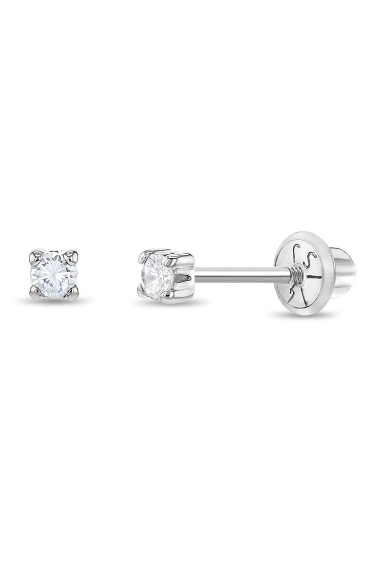14k Square Set Cubic Zirconia Solitaire Earrings, Main, color, Silver