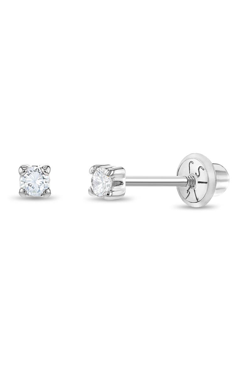 In Season Jewelry 14k Square Set Cubic Zirconia Solitaire Earrings, Main, color, Silver