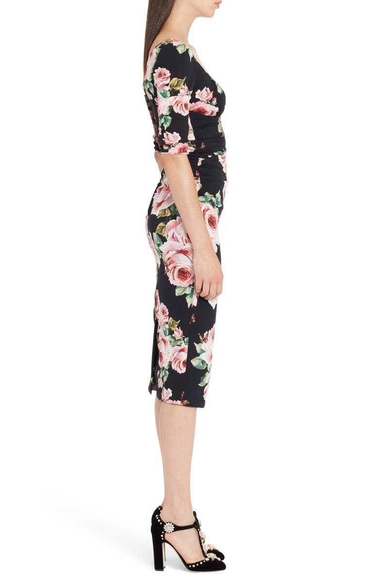 Dolce&Gabbana Rose Print Stretch Silk Dress, Alternate, color, 