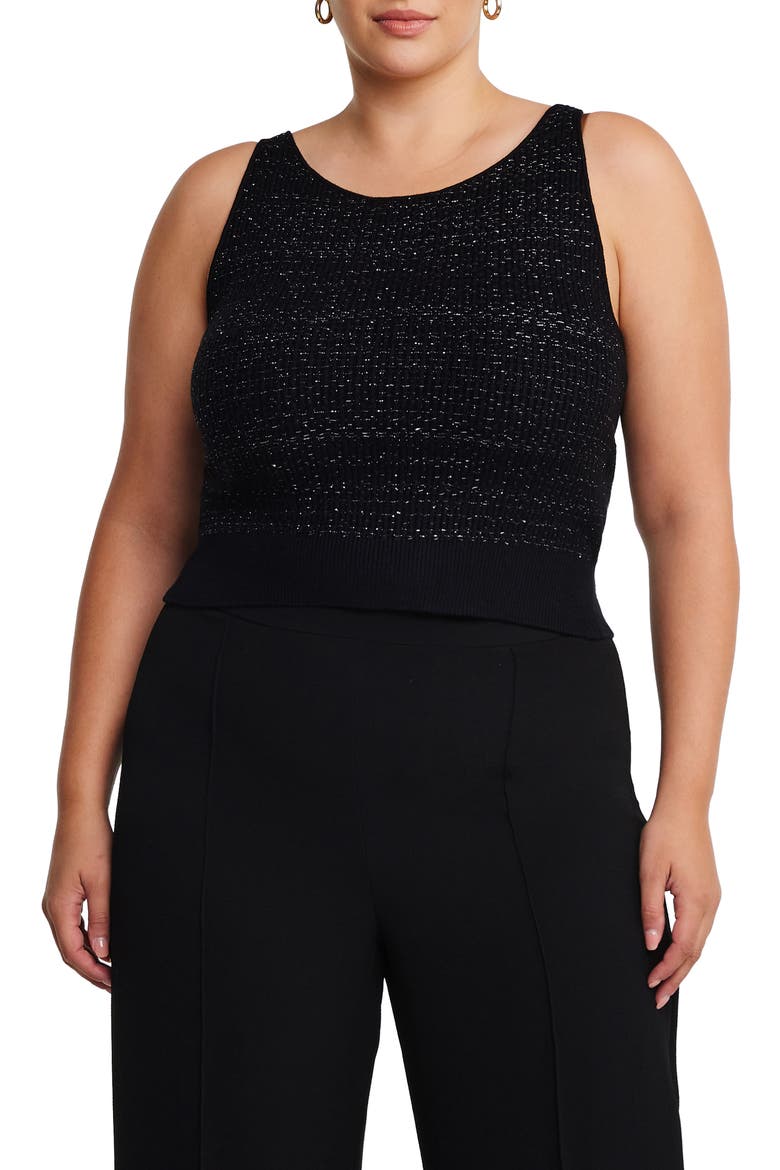 Abbey Metallic Tweed Sleeveless Top, Main, color, BLACK/ SILVER