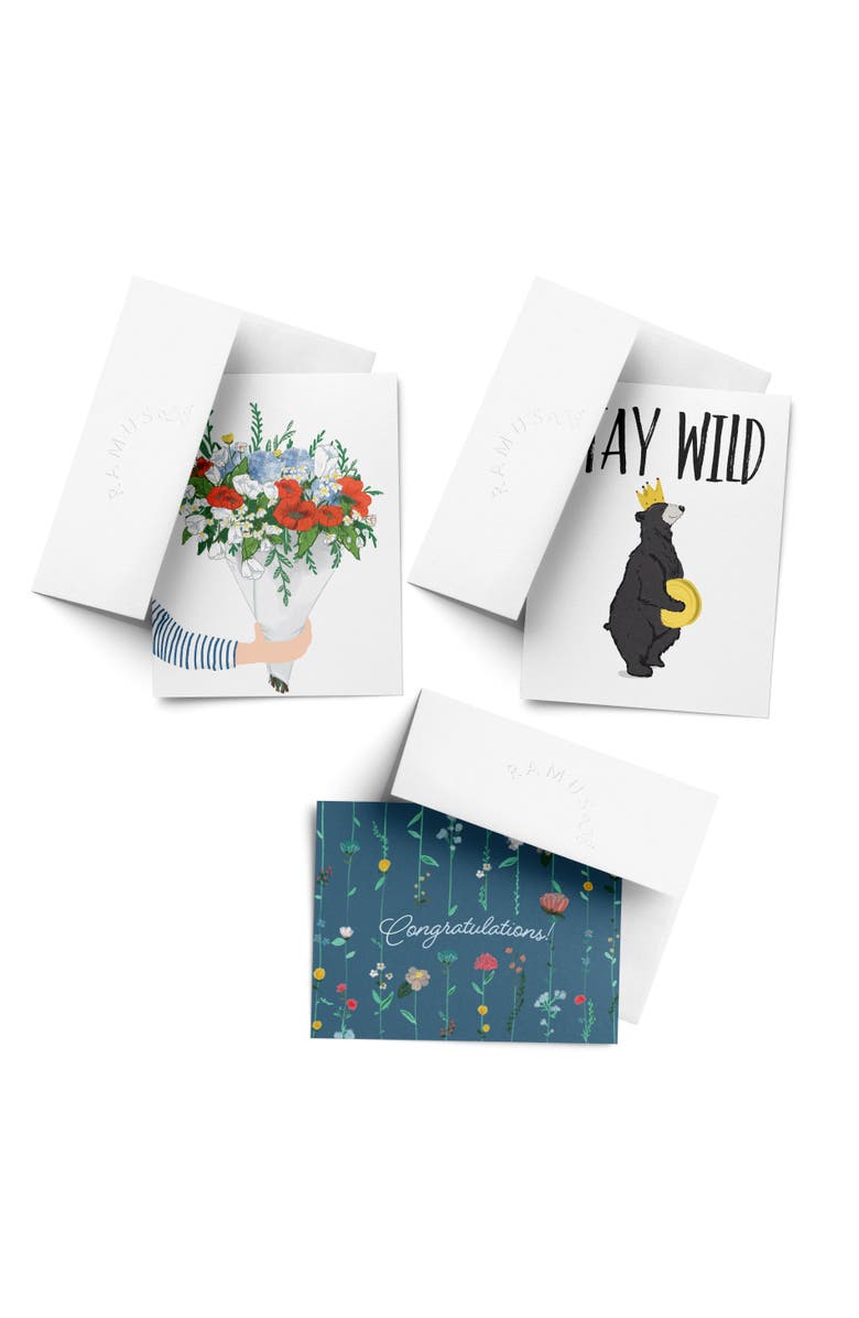 Ramus & Co Celebration/Graduation Assorted Greeting Card Pack (3ct) "Bear, Flowers, Bouquet", Main, color, Multi-Pack