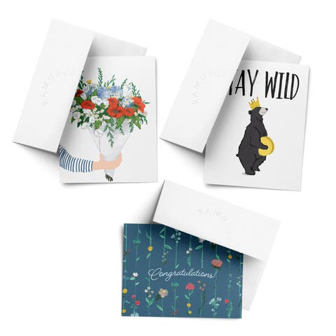 Celebration/Graduation Assorted Greeting Card Pack (3ct) "Bear, Flowers, Bouquet"