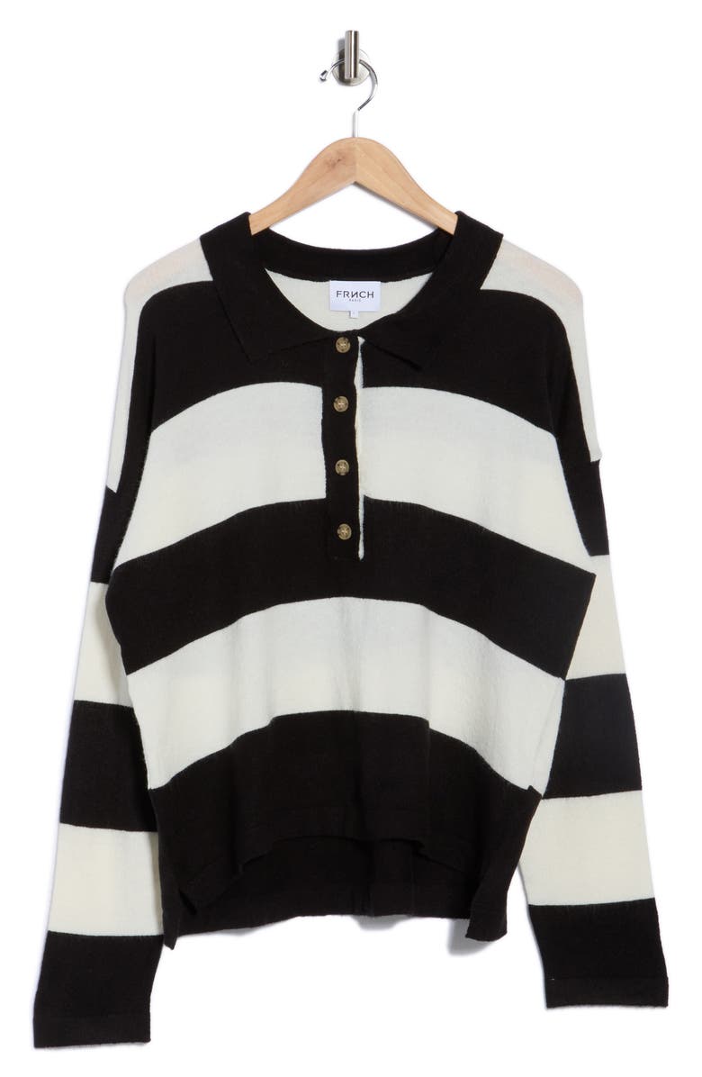 FRNCH Akiko Stripe Henley Sweater, Alternate, color, Noir