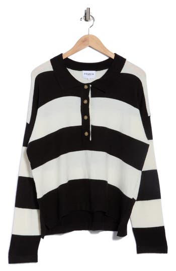 Frnch Akiko Stripe Henley Sweater In Black