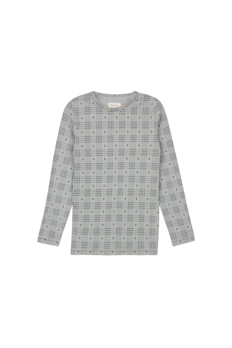 Cotton Floral Plaid Collection - Ruffle Neck Tee, Alternate, color, Blue