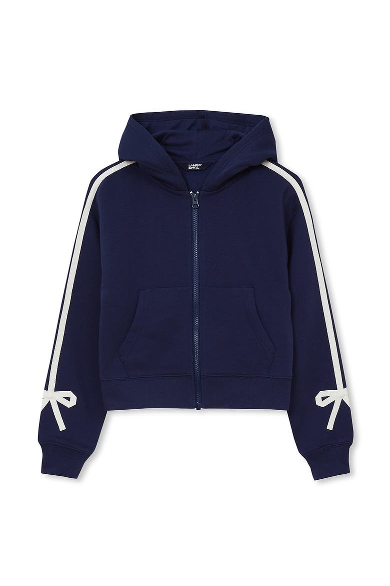 Girls Fleece Hooded Zip Up Bow Sweatshirt, Main, color, Navy