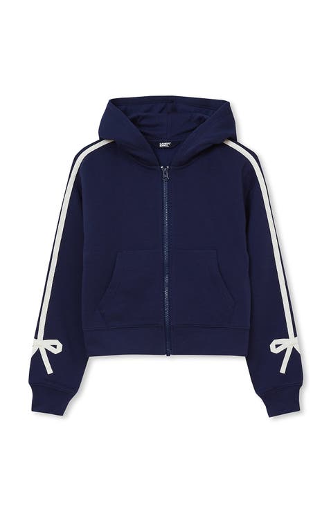 Girls Fleece Hooded Zip Up Bow Sweatshirt