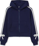 Lands' End Girls Fleece Hooded Zip Up Bow Sweatshirt
