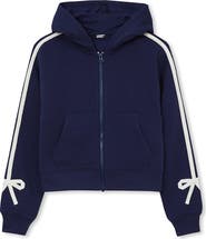 Lands' End Girls Fleece Hooded Zip Up Bow Sweatshirt