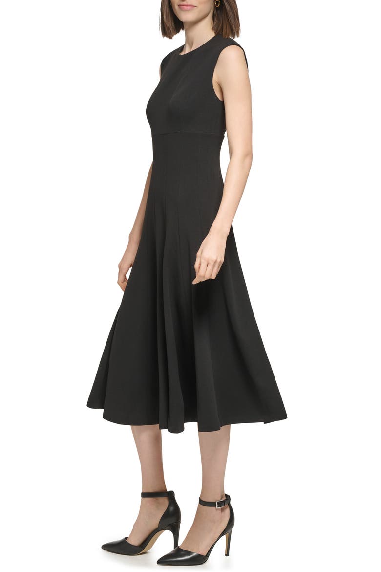 Scuba Crepe Fit & Flare Dress, Alternate, color, BLACK