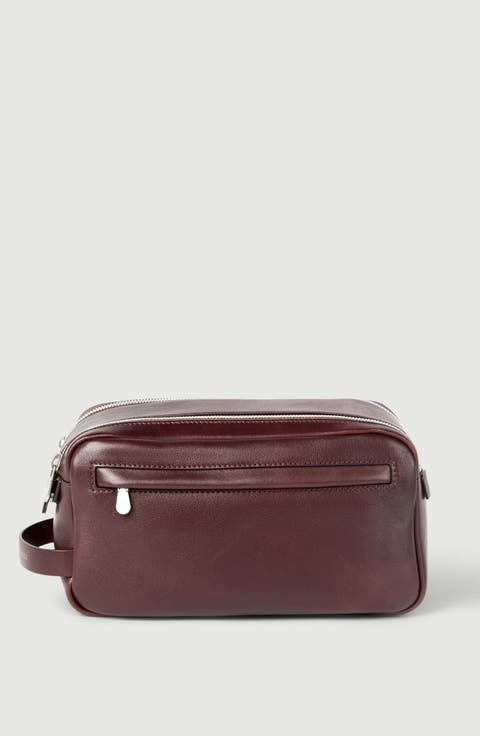 Calfskin beauty case with double zipper