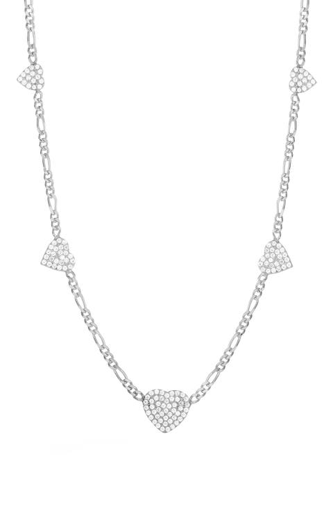 Sterling Silver & CZ Heart Station Necklace