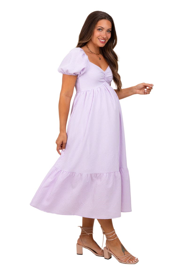 Sweetheart Stripe Smocked Back Midi Dress, Alternate, color, Lavender