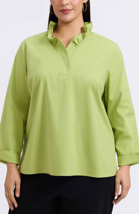 Tammy Ruffle Collar Cotton Blend Top (Plus)