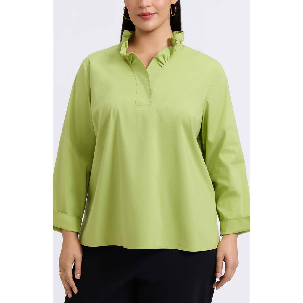 Foxcroft Tammy Ruffle Collar Cotton Blend Top In Green
