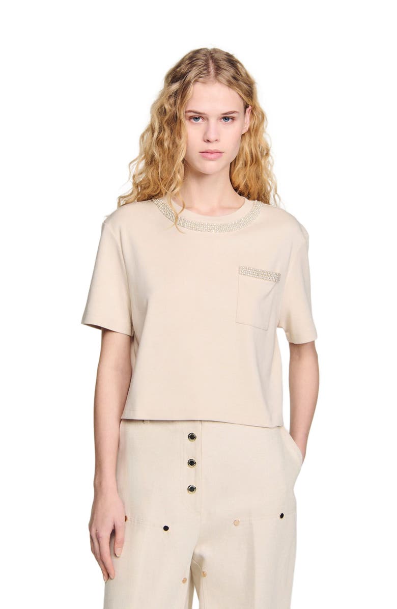 SANDRO T-shirt with rhinestone details, Main, color, 