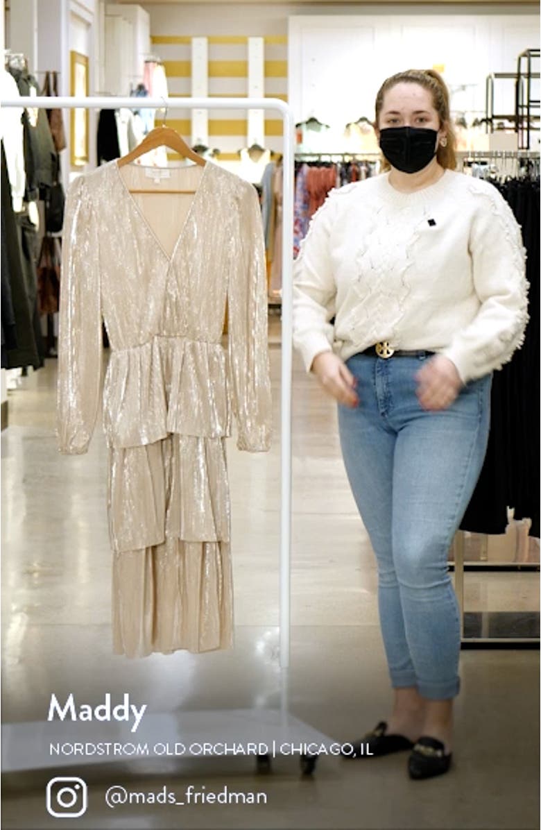 Metallic Long Sleeve Tiered Midi Dress, sales video thumbnail