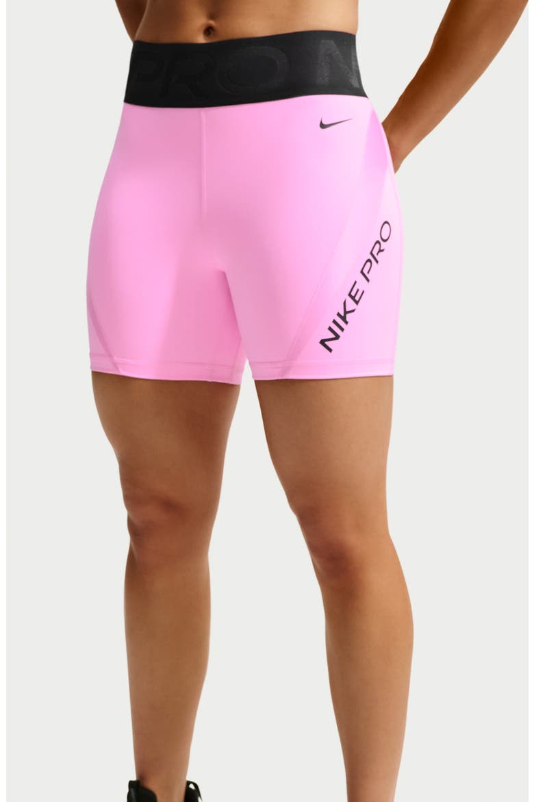 Pro Performance Mid Thigh Shorts, Alternate, color, PINK RISE/ BLACK/ BLACK