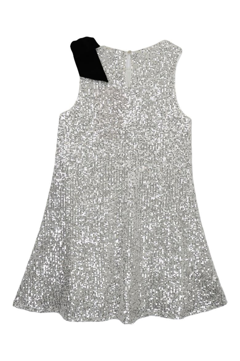 Kid's Bow Shoulder Sequin Trapeze Dress, Alternate, color, SILVR/IVRY