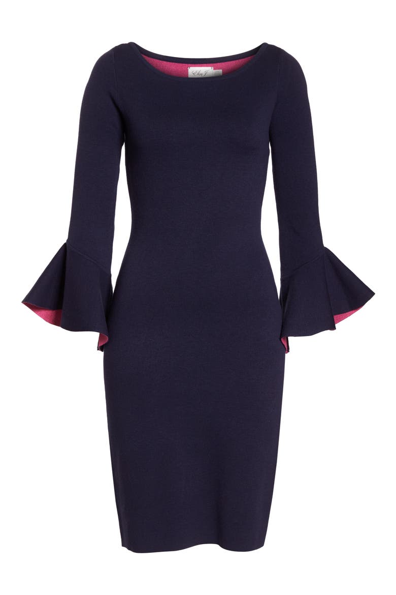 Bell Sleeve Midi Sweater Dress, Alternate, color, NAVY