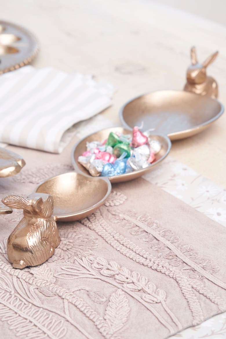 Metal Solid Bunny Rabbit Easter Spring Egged Sectional Serving Platter 20.5", Alternate, color, Gold