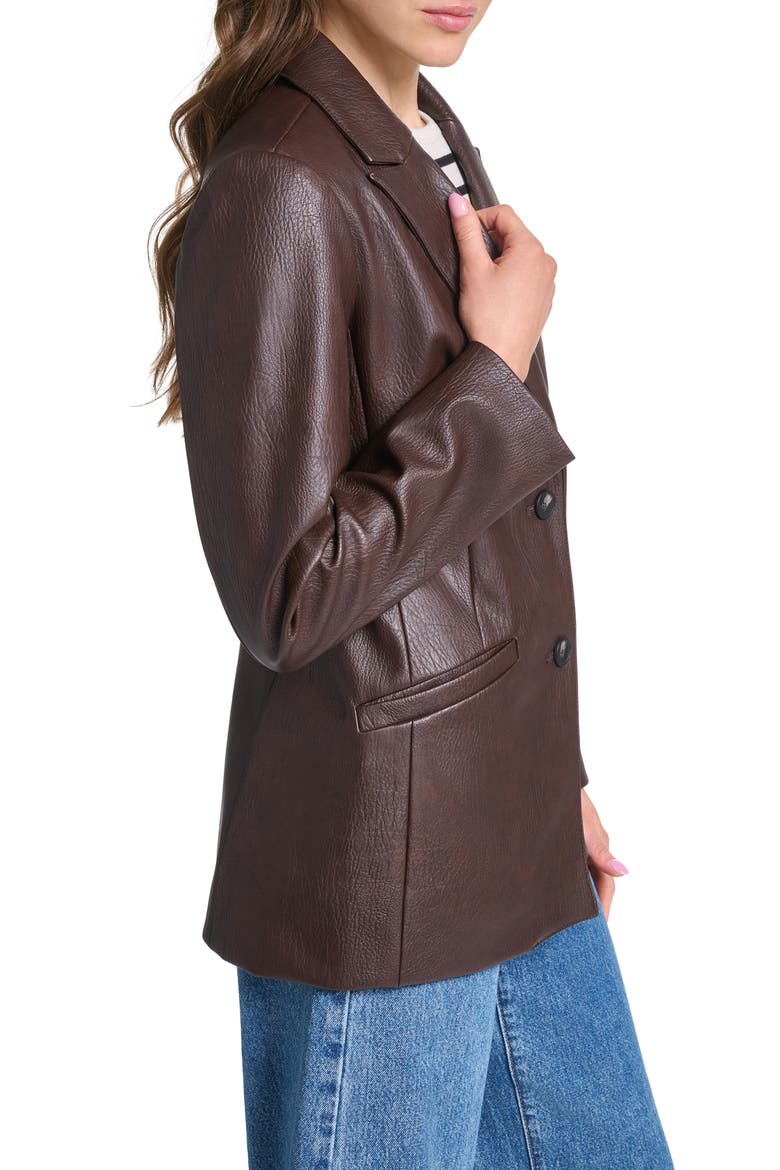 Faux Leather Blazer, Alternate, color, DARK BROWN