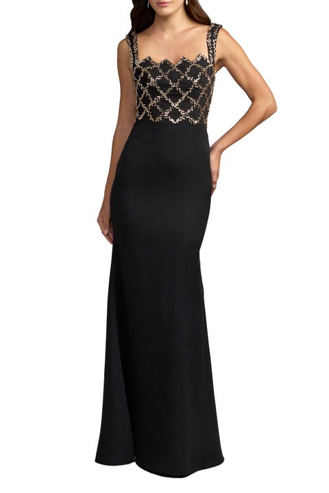 Petite Embellished Sleeveless Column Evening Gown
