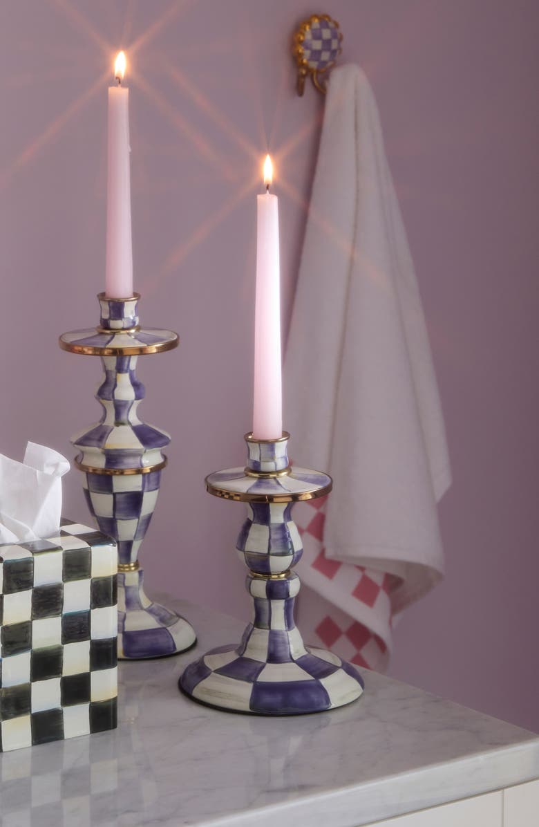 MACKENZIE CHILDS Violet Check Small Candleholder, Alternate, color, Violet